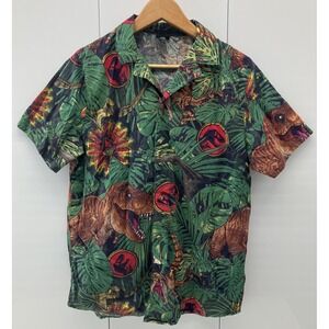 Jurassic Park x Cakeworthy Shirt Mens Medium Dinosaur Button‎ Up Floral Hawaiian
